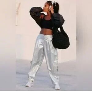 Free People METALLIC SILVER cargo pants